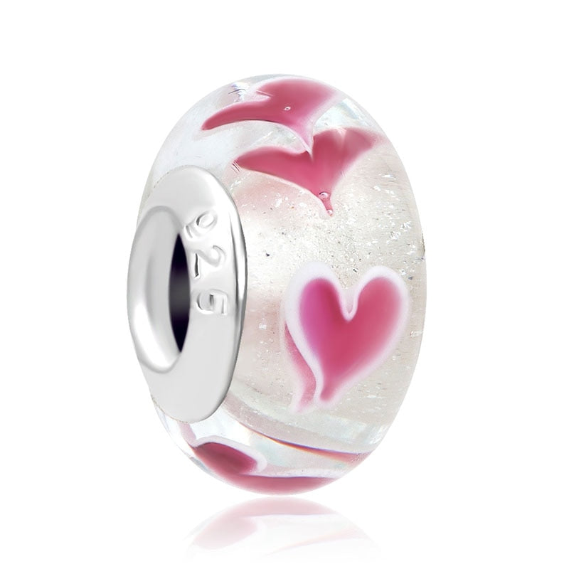 Berloque Murano Corações Pink