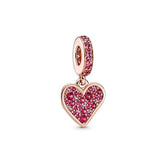 Berloque Rose Coração Cravejado Pink