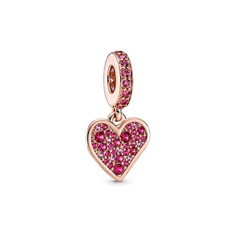 Berloque Rose Coração Cravejado Pink