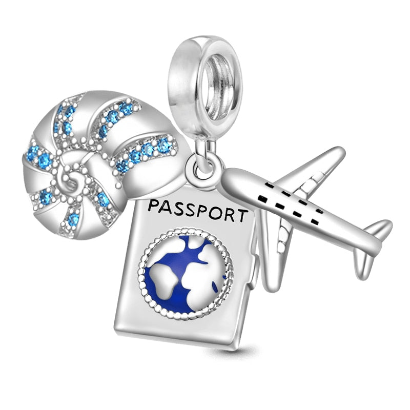 Berloque Férias: Passaporte, Avião e Concha